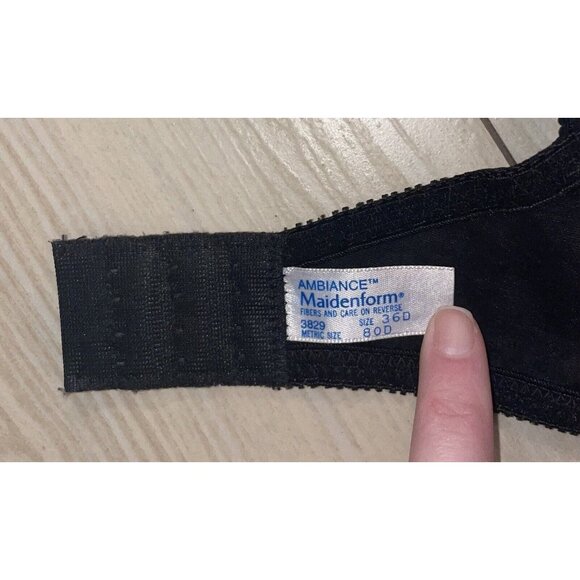 Vintage Maidenform Ambiance 3829 Unlined Lace Bra Underwire Womens 36D Black - Picture 6 of 6